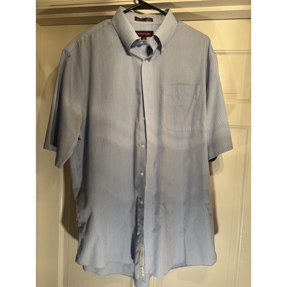 Nordstrom Smartcare Wrinkle-Free Short Sleeve Button Down – Blue–XL-16.5 Neck